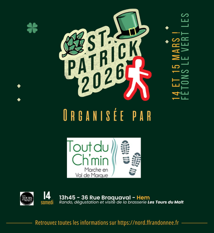 🍀 St Patrick Rando à Hem – Samedi 14 mars 2026 🍀