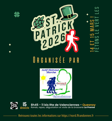 🍀 St Patrick Rando au Quesnoy – Dimanche 15 mars 2026 🍀